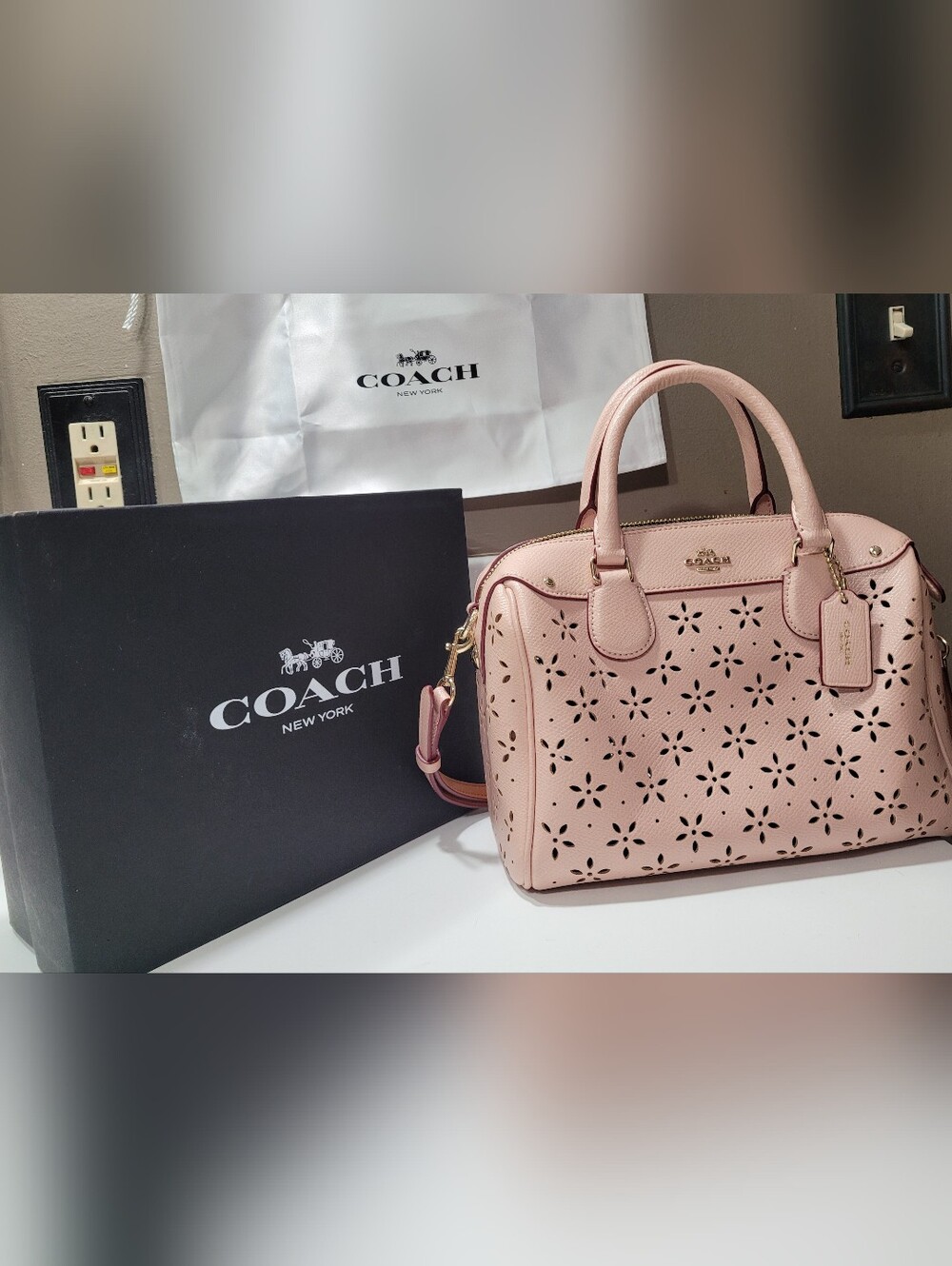 Coach Pink Perforated Leather Satchel